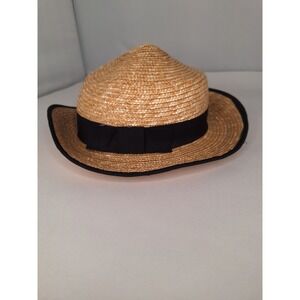 ZARA Straw Fedora Hat Black‎ Ribbon Band Classic Style
